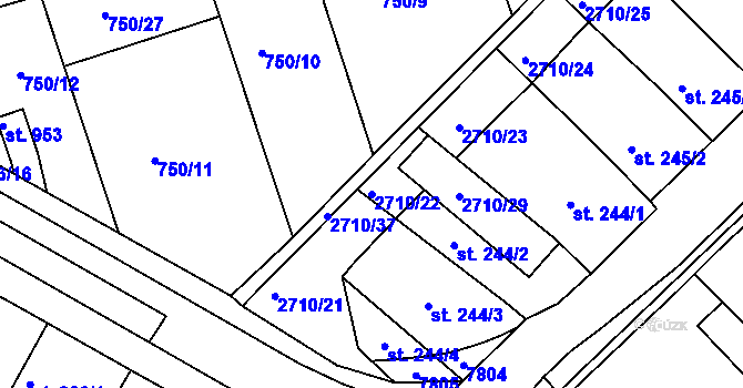 Parcela st. 2710/22 v KÚ Milotice u Kyjova, Katastrální mapa