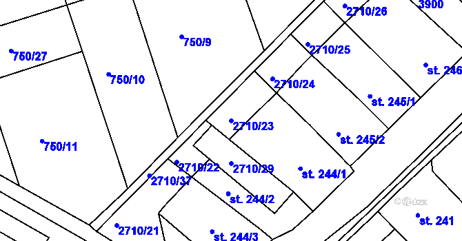 Parcela st. 2710/23 v KÚ Milotice u Kyjova, Katastrální mapa