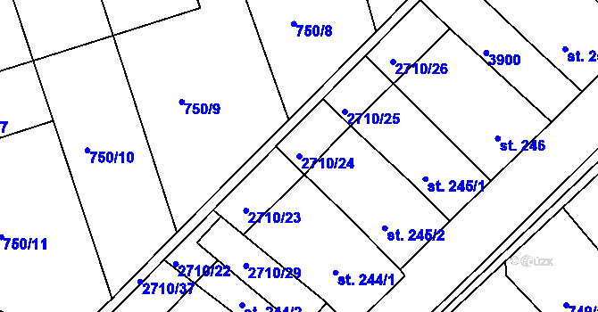 Parcela st. 2710/24 v KÚ Milotice u Kyjova, Katastrální mapa