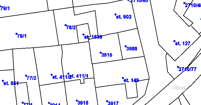 Parcela st. 3916 v KÚ Milotice u Kyjova, Katastrální mapa