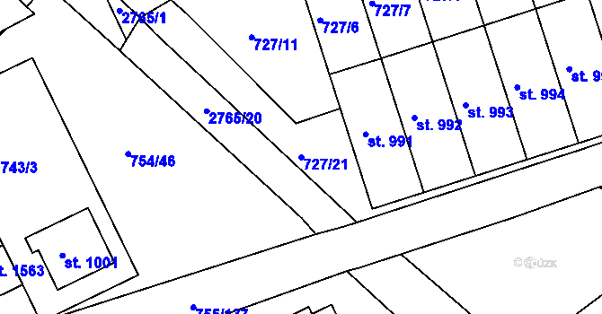 Parcela st. 727/21 v KÚ Milotice u Kyjova, Katastrální mapa