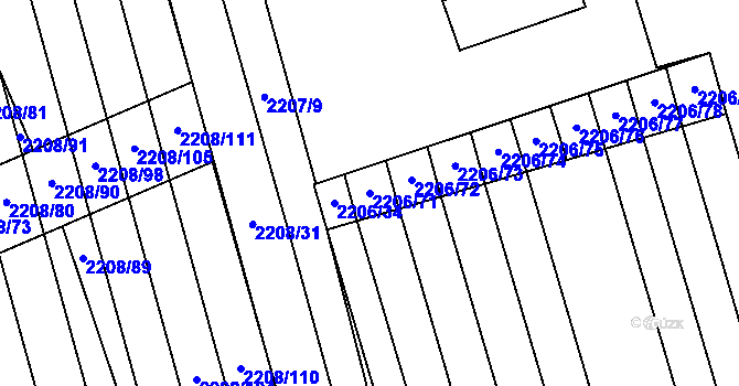 Parcela st. 2206/71 v KÚ Milotice u Kyjova, Katastrální mapa