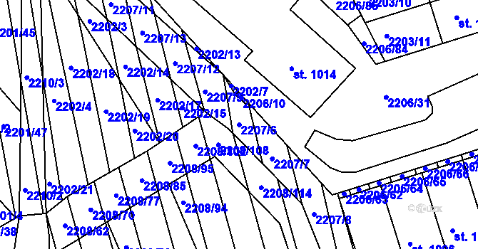 Parcela st. 2207/6 v KÚ Milotice u Kyjova, Katastrální mapa