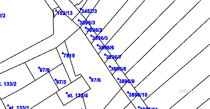 Parcela st. 3896/7 v KÚ Milotice u Kyjova, Katastrální mapa