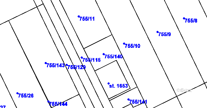 Parcela st. 755/140 v KÚ Milotice u Kyjova, Katastrální mapa