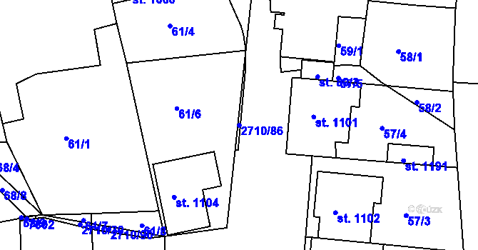 Parcela st. 2710/86 v KÚ Milotice u Kyjova, Katastrální mapa