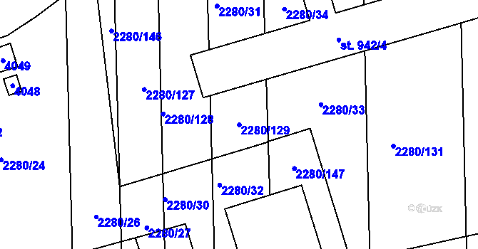 Parcela st. 2280/129 v KÚ Milotice u Kyjova, Katastrální mapa