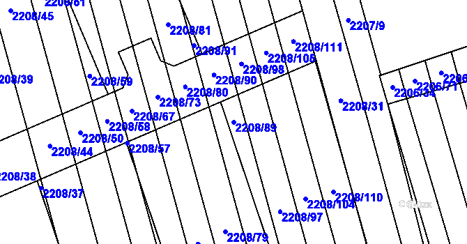 Parcela st. 2208/89 v KÚ Milotice u Kyjova, Katastrální mapa