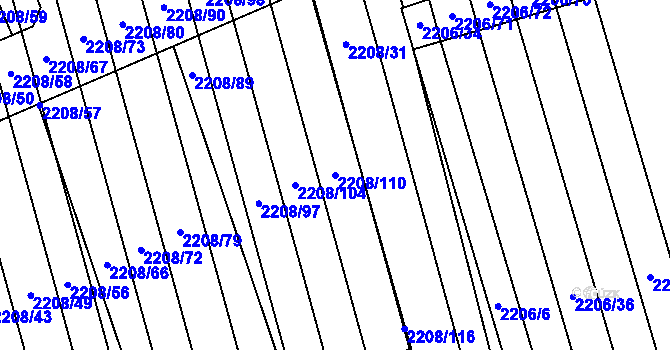 Parcela st. 2208/110 v KÚ Milotice u Kyjova, Katastrální mapa