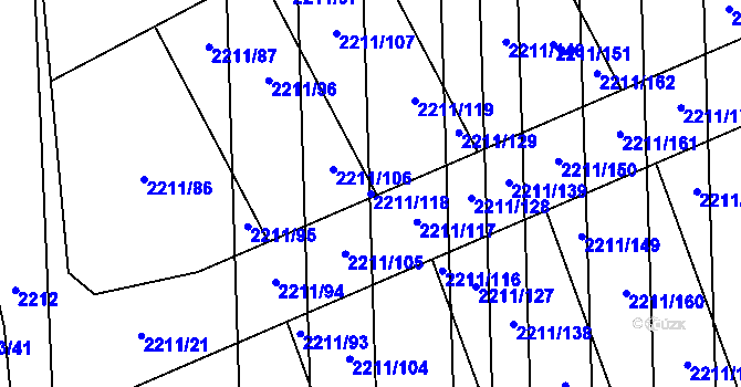 Parcela st. 2211/118 v KÚ Milotice u Kyjova, Katastrální mapa