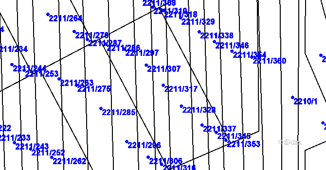 Parcela st. 2211/317 v KÚ Milotice u Kyjova, Katastrální mapa