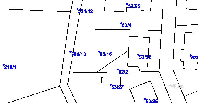 Parcela st. 53/16 v KÚ Milotice nad Bečvou, Katastrální mapa