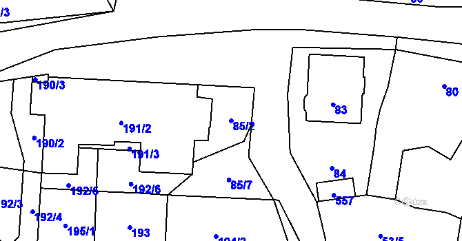 Parcela st. 85/2 v KÚ Milotice nad Bečvou, Katastrální mapa