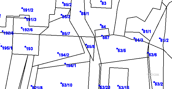 Parcela st. 85/8 v KÚ Milotice nad Bečvou, Katastrální mapa