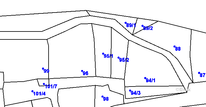 Parcela st. 95/1 v KÚ Milotice nad Bečvou, Katastrální mapa