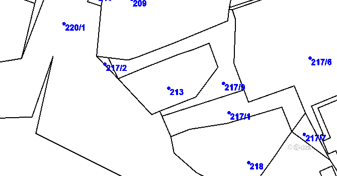 Parcela st. 213 v KÚ Milotice nad Bečvou, Katastrální mapa