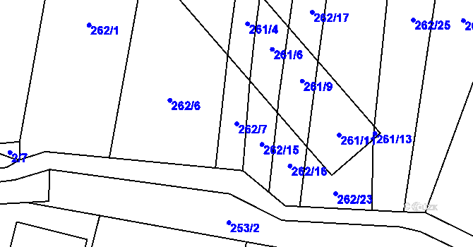 Parcela st. 262/7 v KÚ Milotice nad Bečvou, Katastrální mapa