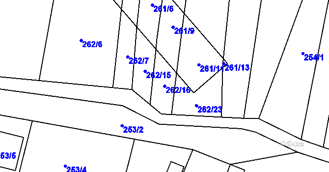Parcela st. 262/16 v KÚ Milotice nad Bečvou, Katastrální mapa