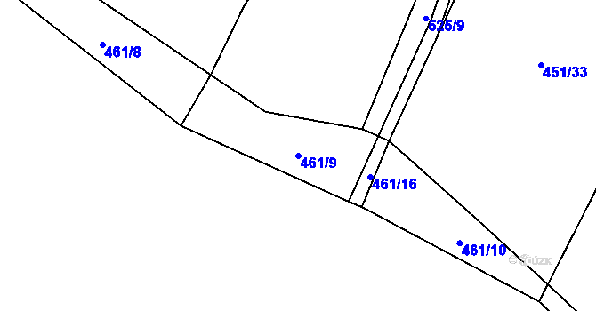 Parcela st. 461/9 v KÚ Milotice nad Bečvou, Katastrální mapa
