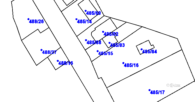 Parcela st. 485/15 v KÚ Milotice nad Bečvou, Katastrální mapa