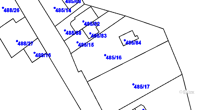 Parcela st. 485/16 v KÚ Milotice nad Bečvou, Katastrální mapa