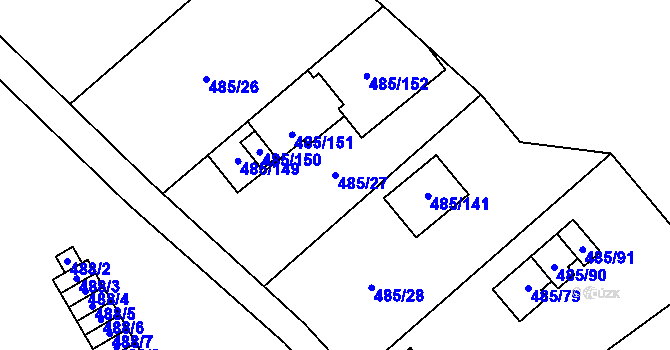 Parcela st. 485/27 v KÚ Milotice nad Bečvou, Katastrální mapa