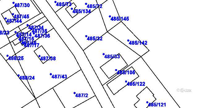 Parcela st. 485/33 v KÚ Milotice nad Bečvou, Katastrální mapa