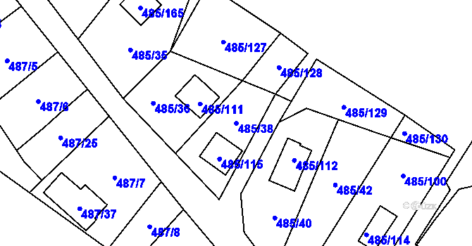 Parcela st. 485/38 v KÚ Milotice nad Bečvou, Katastrální mapa