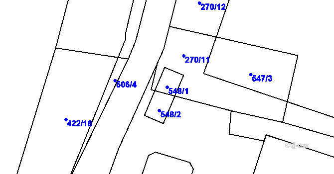 Parcela st. 548/1 v KÚ Milotice nad Bečvou, Katastrální mapa