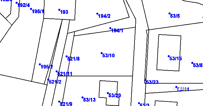 Parcela st. 53/10 v KÚ Milotice nad Bečvou, Katastrální mapa