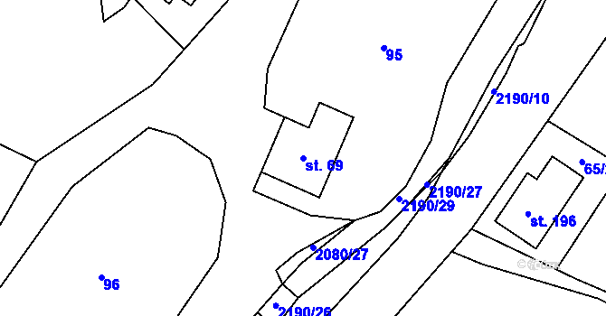 Parcela st. 69 v KÚ Jelení u Bruntálu, Katastrální mapa