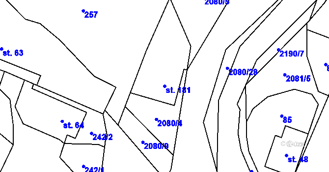 Parcela st. 181 v KÚ Jelení u Bruntálu, Katastrální mapa