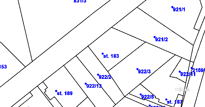 Parcela st. 183 v KÚ Jelení u Bruntálu, Katastrální mapa