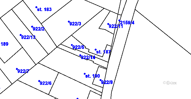 Parcela st. 187 v KÚ Jelení u Bruntálu, Katastrální mapa