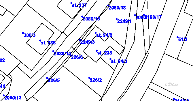 Parcela st. 238 v KÚ Jelení u Bruntálu, Katastrální mapa