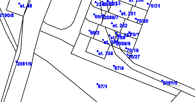 Parcela st. 258 v KÚ Jelení u Bruntálu, Katastrální mapa