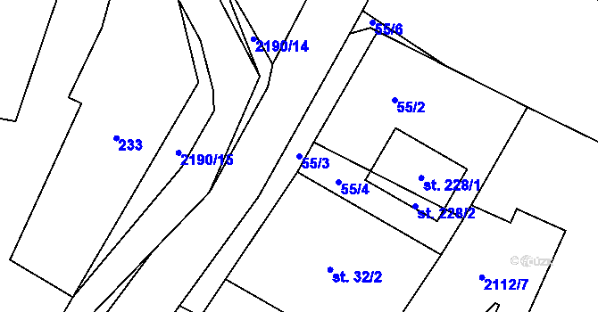 Parcela st. 55/3 v KÚ Jelení u Bruntálu, Katastrální mapa