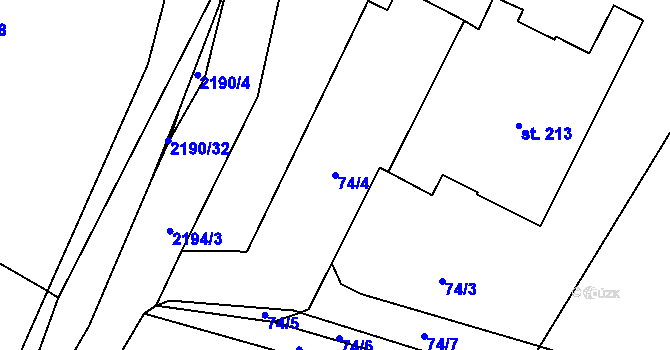 Parcela st. 74/4 v KÚ Jelení u Bruntálu, Katastrální mapa