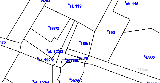 Parcela st. 186/1 v KÚ Jelení u Bruntálu, Katastrální mapa