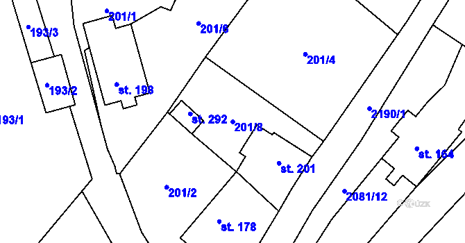 Parcela st. 201/8 v KÚ Jelení u Bruntálu, Katastrální mapa