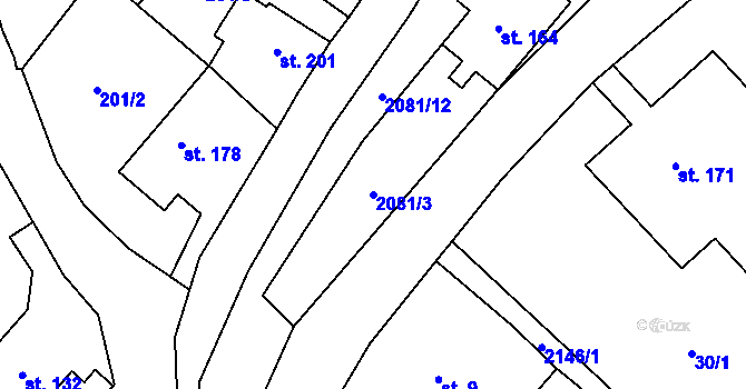 Parcela st. 2081/3 v KÚ Jelení u Bruntálu, Katastrální mapa