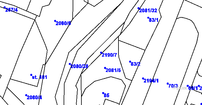 Parcela st. 2190/7 v KÚ Jelení u Bruntálu, Katastrální mapa