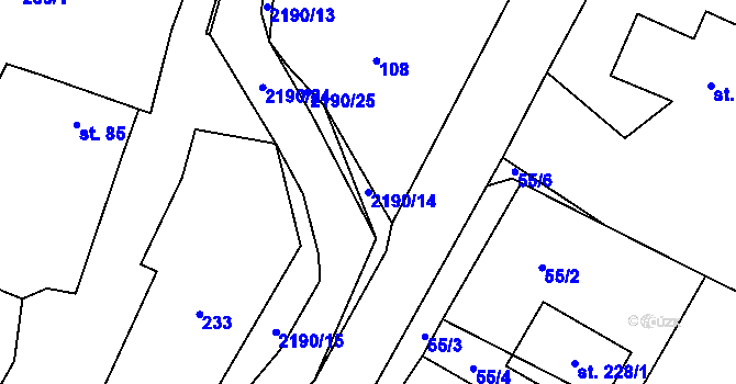 Parcela st. 2190/14 v KÚ Jelení u Bruntálu, Katastrální mapa