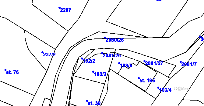 Parcela st. 2081/26 v KÚ Jelení u Bruntálu, Katastrální mapa