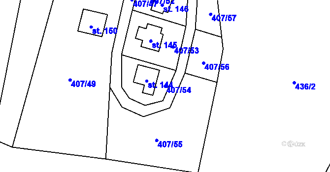 Parcela st. 407/54 v KÚ Milotice nad Opavou, Katastrální mapa