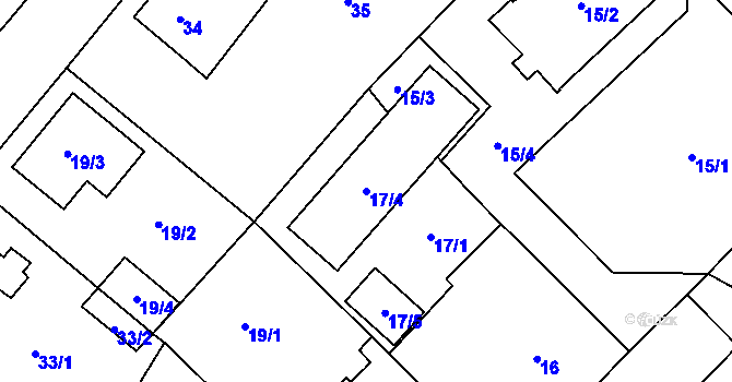 Parcela st. 17/4 v KÚ Milovice nad Labem, Katastrální mapa