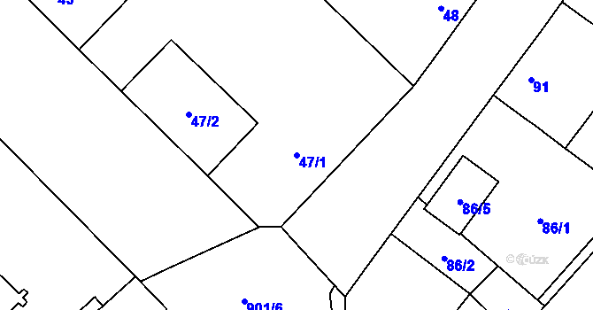 Parcela st. 47/1 v KÚ Milovice nad Labem, Katastrální mapa