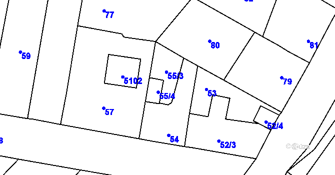 Parcela st. 55 v KÚ Milovice nad Labem, Katastrální mapa