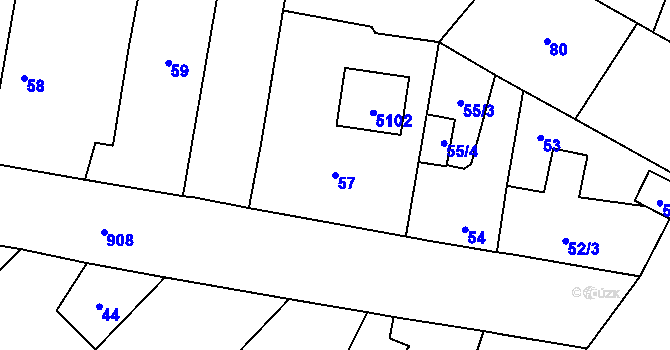 Parcela st. 57 v KÚ Milovice nad Labem, Katastrální mapa