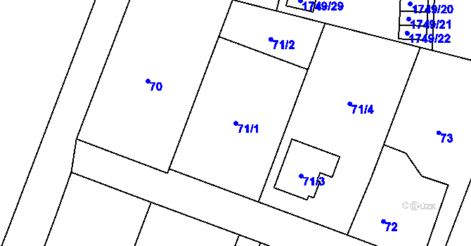 Parcela st. 71/1 v KÚ Milovice nad Labem, Katastrální mapa